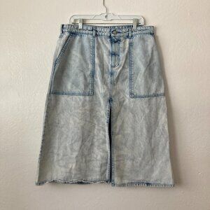 Stella McCartney Denim Midi Skirt Light Wash Front Slit Y2K 90s Academia Size 14